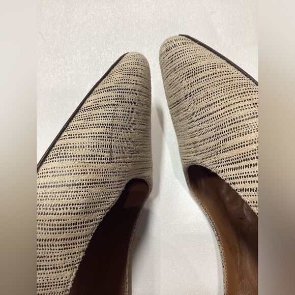 Aquatalia Phoebe Nubuck Suede Block Heel Pumps – Tan Brown Striped, Size 9.5 - Picture 11 of 15